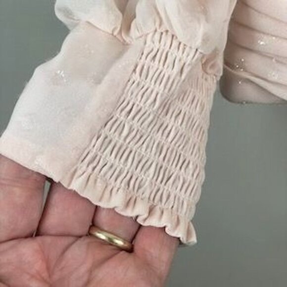 WHBM High Neck Top Womens 6 Coquette Smocked Romantic Swiss Dot Dainty Blouse - Picture 6 of 11